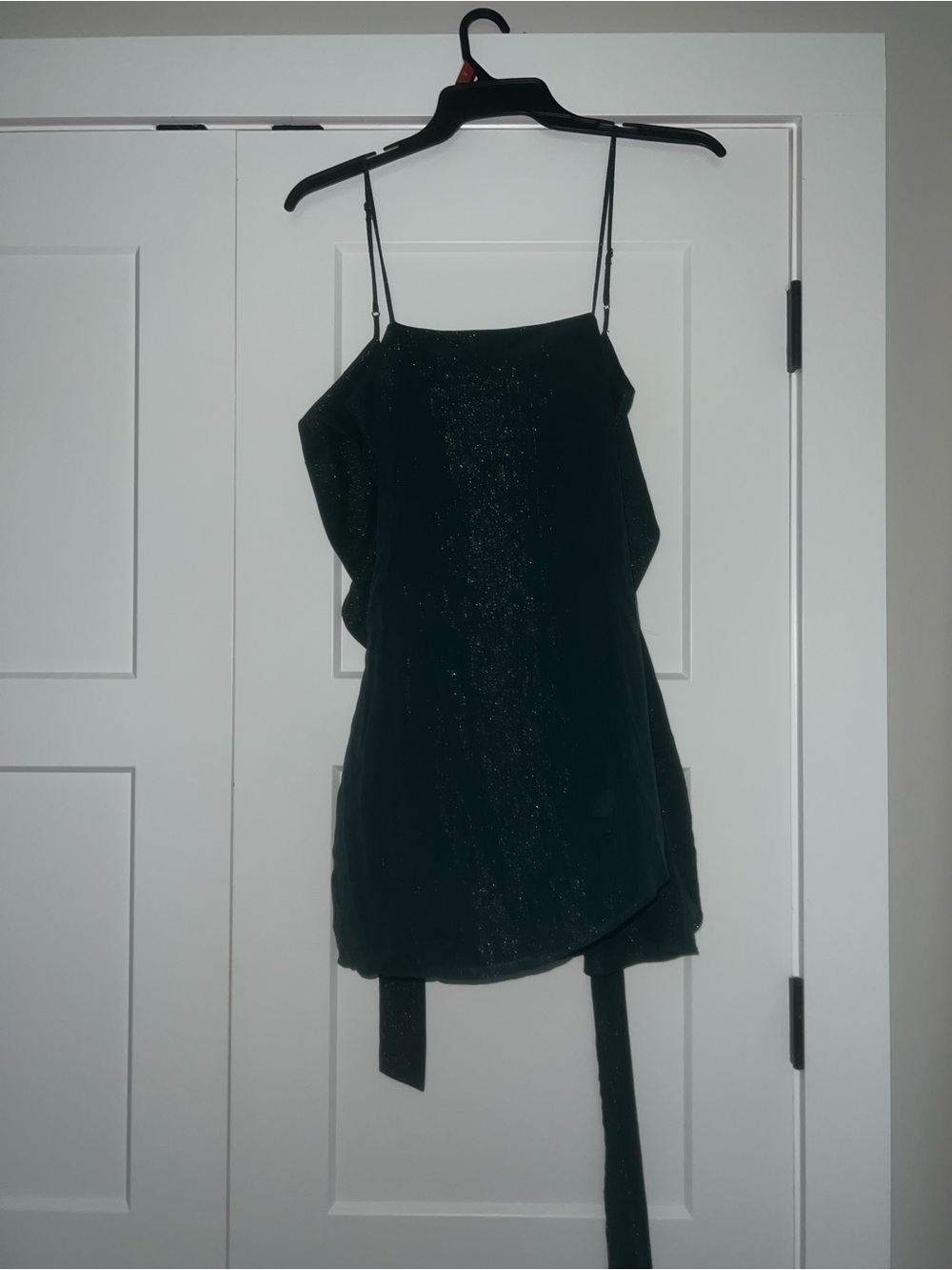 Lucy in the Sky Dark Green Sparkle Mini Dress with Spaghetti Straps